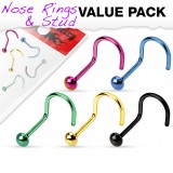 Pack de piercings nez 1mm 09 - Courbes PVD domes