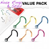 Pack de piercings nez 1mm 10 - Courbes PVD strass