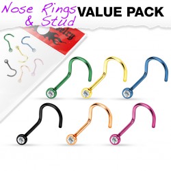 Pack de piercings nez 1mm 10 - Courbes PVD strass