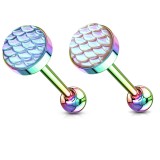 Piercing pour langue PVD 28 - Rainbow écailles