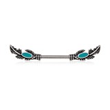 Piercing téton barbell 63 - Plumes avec bleu turquoise