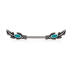 Piercing téton barbell 63 - Plumes avec bleu turquoise