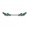 Piercing téton barbell 63 - Plumes avec bleu turquoise
