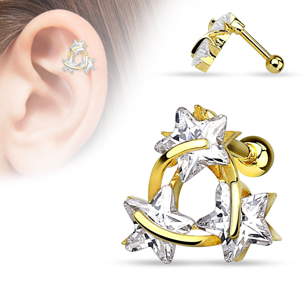 Barbell (piercing) Pour Hélix Ou Tragus Avec étoiles - Acier Chirurgical 1.2x6 Mm - Neuf