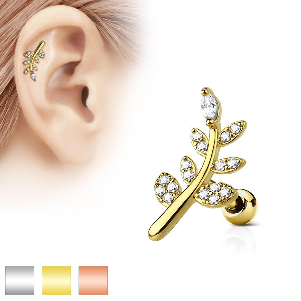 Piercing hélix tragus cartilage acier et strass plusieurs couleurs aux choix
