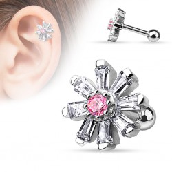 Cartilage hélix, tragus 60 - Fleur strass rose