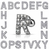 Piercing barbell 1.2mm initiales avec strass