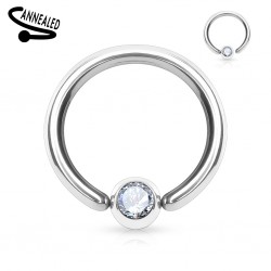 Piercing anneau 1,6mm 15 - Un bord attaché strass transparent