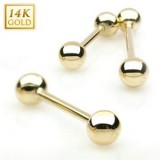 Piercing langue en or jaune 14 carats boules