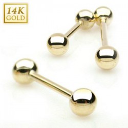 Piercing langue en or jaune 14 carats boules