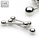 Piercing langue en or blanc 14 carats boules