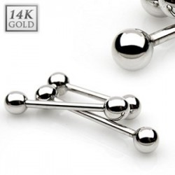 Piercing langue en or blanc 14 carats boules