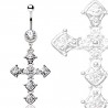 Piercing nombril croix 21 - Médiévale grise strass