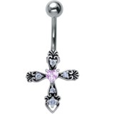 Piercing nombril croix 22 - Médiévale coeur rose