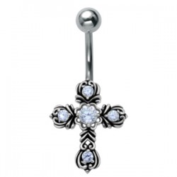 Piercing nombril croix 26 - Médiévale zircones transparents