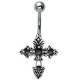 Piercing nombril croix 27 - Médiévale zircones noirs