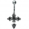 Piercing nombril croix 27 - Médiévale zircones noirs