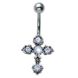 Piercing nombril croix 28 - Médiévale zircones transparents