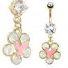 Piercing nombril plaqué-or 75 - Fleur papillon rose