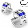 Anneaux oreilles acier 100 - Zircones trans et bleu