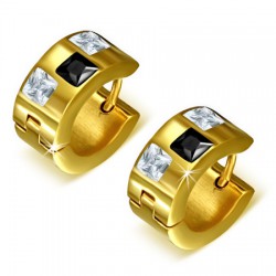 Anneaux oreilles acier 134 - Gold ip trois zircones