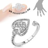 Bague phalange ajustable coeur et strass (03)