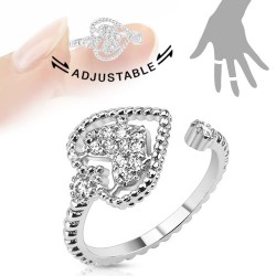 Bague phalange ajustable coeur et strass (03)