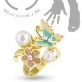 Bague phalange ajustable gold-ip papillon et perles (23)