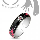 Bague phalange ajustable fleurs blanches et roses (54)