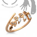 Bague phalange ajustable feuille rose avec strass (60)