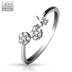 Bague de pied argent 15 - Papillon et fleurs
