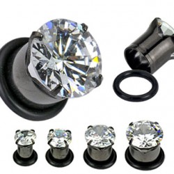 Plug en acier PVD black cristal transparent