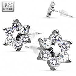 Stud argent 32 - Fleur et étoile zircones