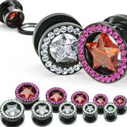 Tunnel en acier dévissable black étoile cristal et strass
