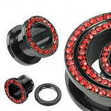 Tunnel acier dévissable black multistrass rouge