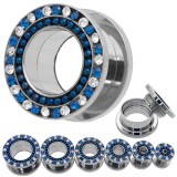 Tunnel acier dévissable billes et strass bleus