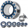 Tunnel acier dévissable billes et strass bleus (AC82)