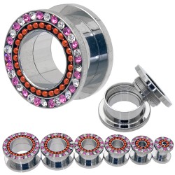 Tunnel acier dévissable billes et strass rouges