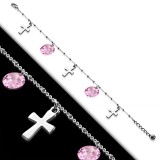 Chaine de cheville 15 - Ronds roses et croix