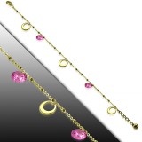 Chaine de cheville 35 - Gold-IP cercles creux et ronds roses