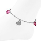 Chaine de cheville 38 - Ronds roses et coeur