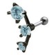 Piercing hélix 29 - Noir trois cristaux bleu-clair