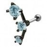 Piercing hélix 29 - Noir trois cristaux bleu-clair