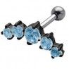 Piercing hélix 32 - Noir cinq cristaux bleu-clair