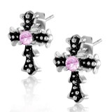 Clous gothiques 32 - Croix strass rose