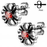 Clous gothiques 36 - Fleur zircone rouge