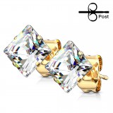 Stud US cristal carré plaqué-or