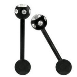 Piercing pour langue PVD 22 - Noir multistrass