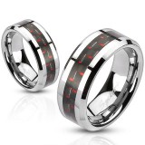 Bague acier 13 - Fibres de carbone noirs et rouges