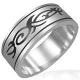 Bague acier 17 - Motif tribal A
